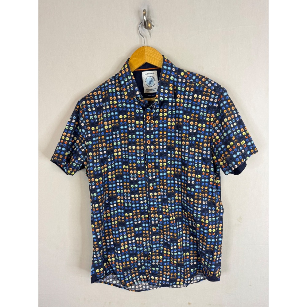 A Fish Named Fred Mens Sunglasses Print Short Sleeve Button Down Shirt Blue M